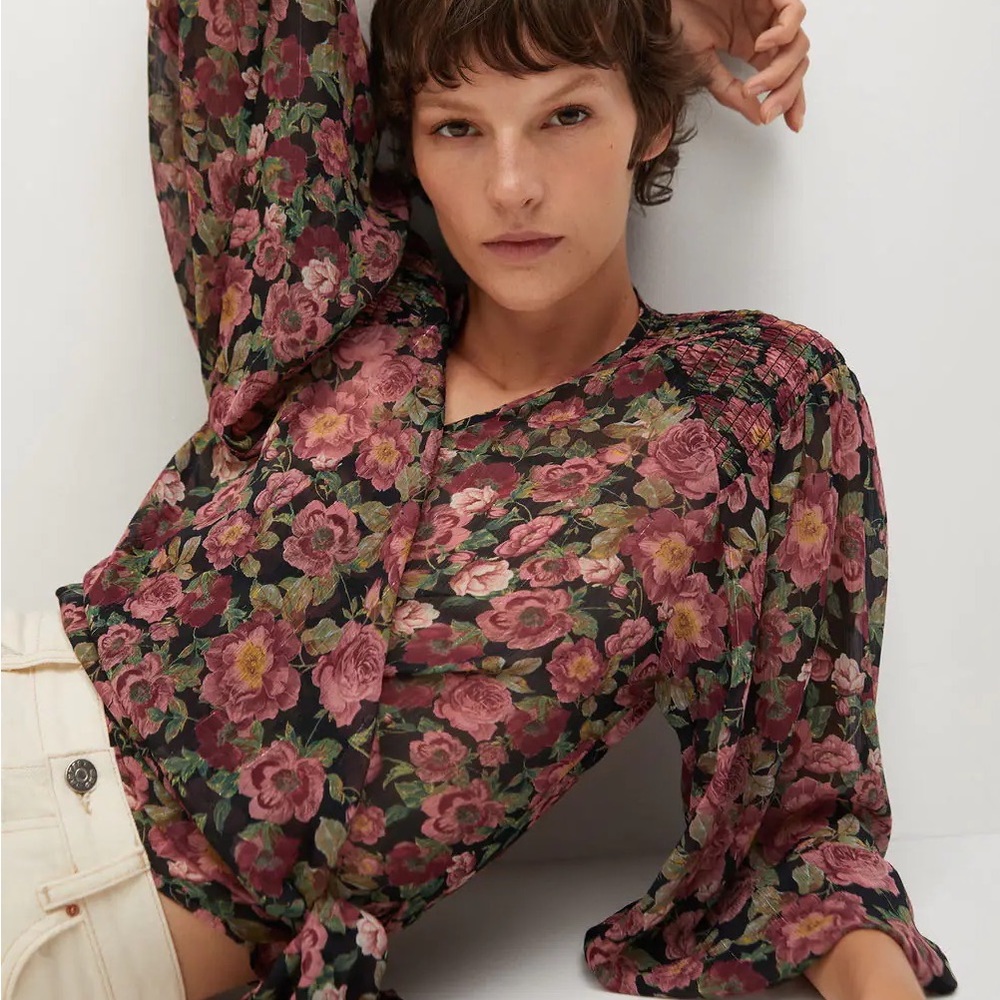 Mango wrap floral blouse size US 8 EUR L